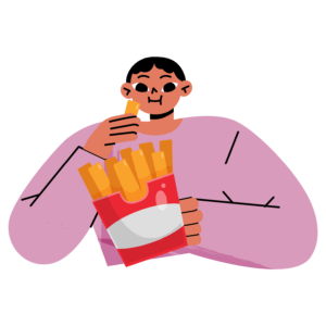 A person eating french fries in a box
