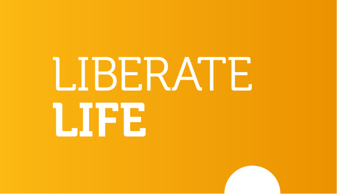Liberate life logo with a yellow background.