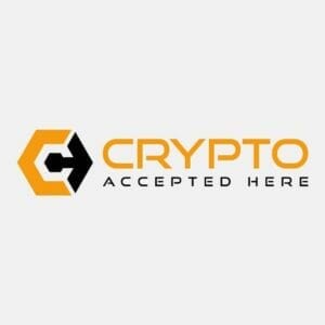 A logo for crypto accepted here.